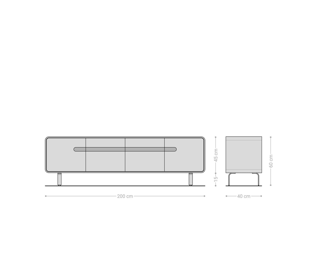 TV Stand Anaya 200cm Acacia Wood Natural 4 Doors L-Feet Silver