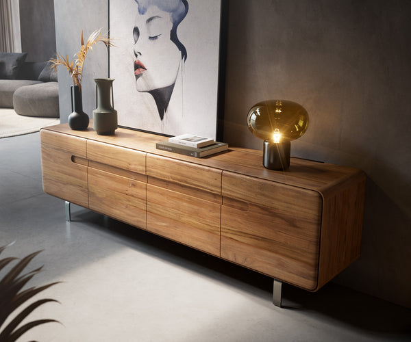 TV Stand Anaya 200cm Acacia Wood Natural 4 Doors L-Feet Silver