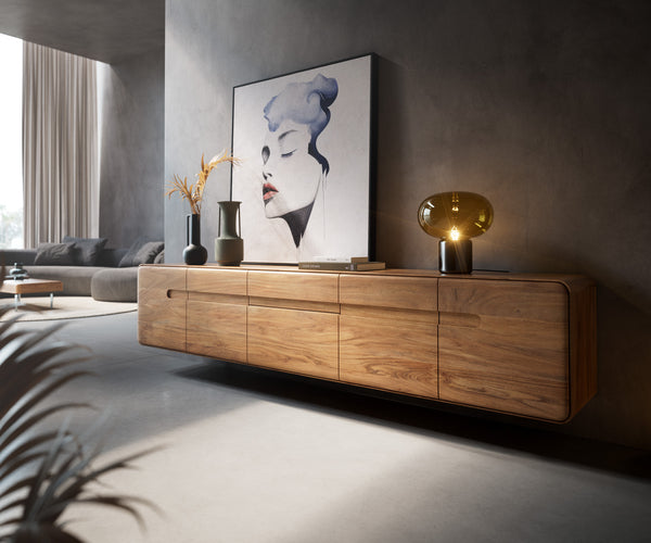 Floating TV Stand Anaya 220cm Acacia Wood Natural 4 Doors 2 Drawers