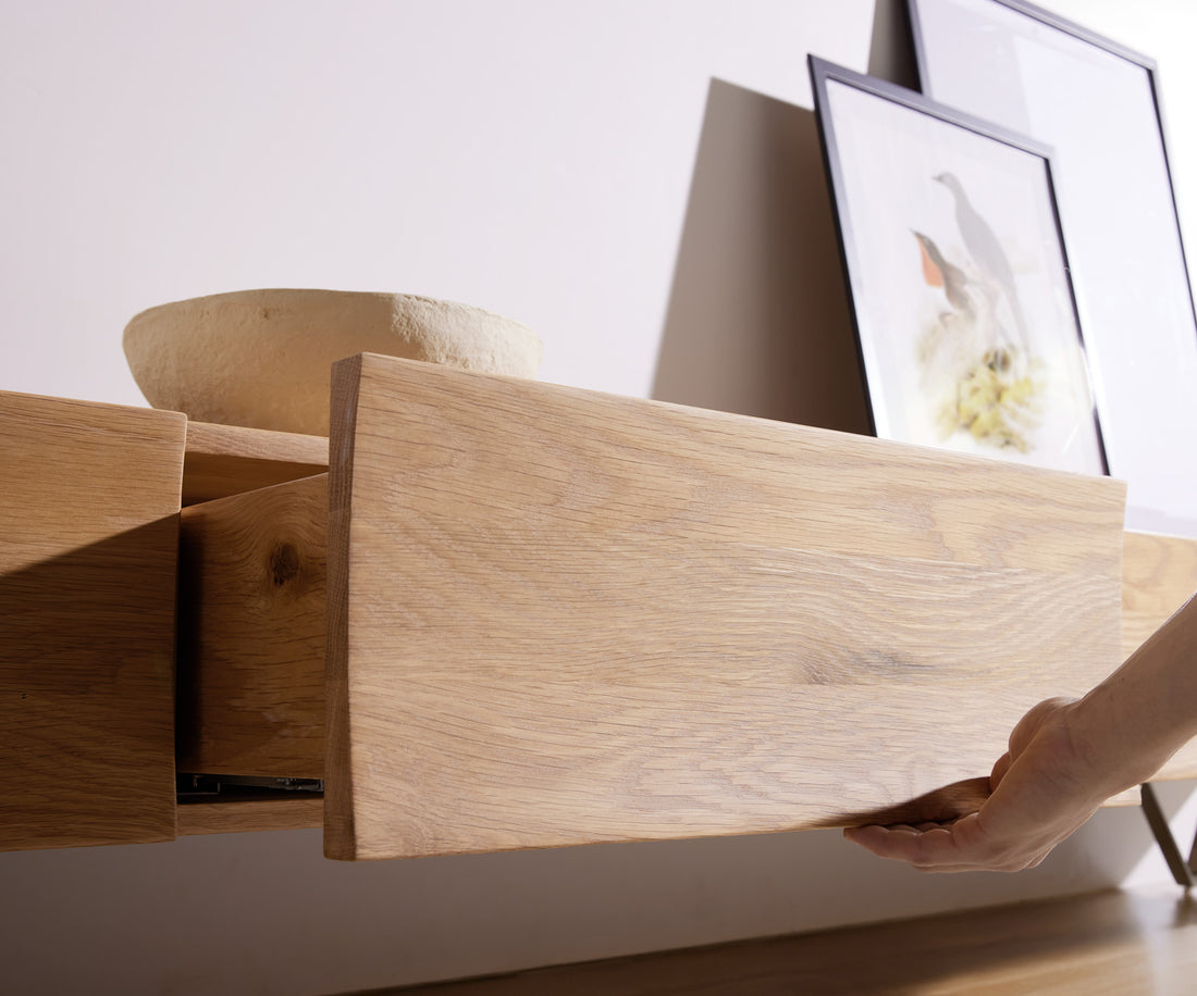 TV Stand Wyatt 220cm Oak Wood Natural V-Feet Black