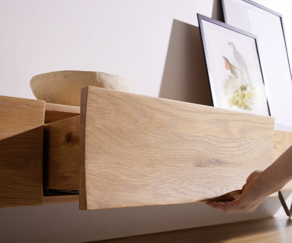 TV Stand Wyatt 220cm Oak Wood Natural V-Feet Black