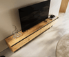 TV Stand Stonegrace 240cm Oak Wood Natural 4 Doors Stone Veneer V-Foot Metal Black