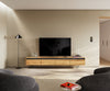TV Stand Stonegrace 240cm Oak Wood Natural 4 Doors Stone Veneer V-Foot Metal Black