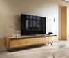 TV Stand Stonegrace 240cm Oak Wood Natural 4 Doors Stone Veneer V-Foot Metal Black