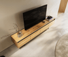 TV Stand Stonegrace 200cm Oak Wood Natural 4 Drawers Stone Veneer Oval Feet Metal Black