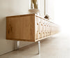 TV Stand Fevo 220cm Oak Wood Natural 4 Doors L-Feet Silver