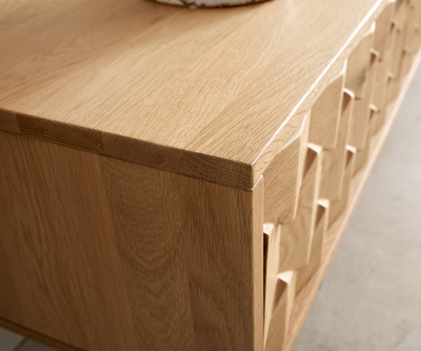 TV Stand Fevo 220cm Oak Wood Natural 4 Doors V-Feet Black