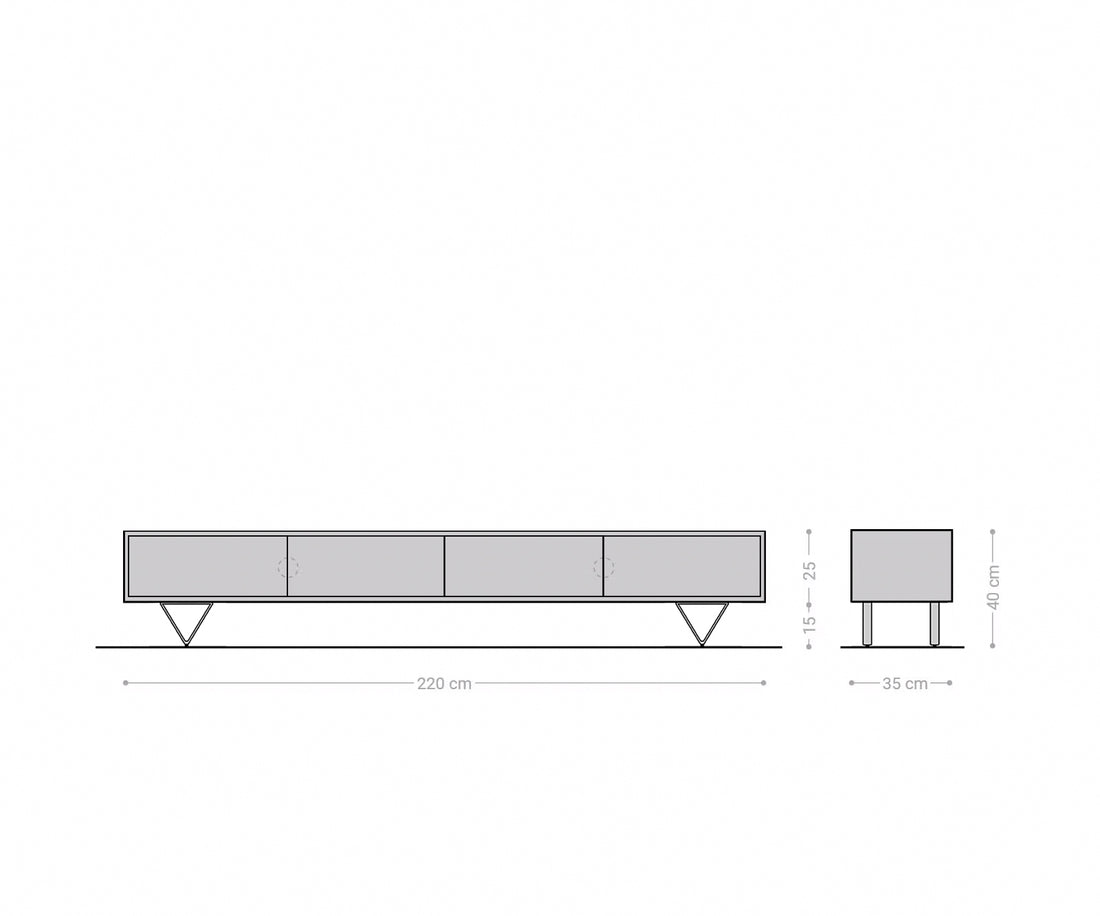 TV Stand Fevo 220cm Oak Wood Natural 4 Doors V-Feet Black