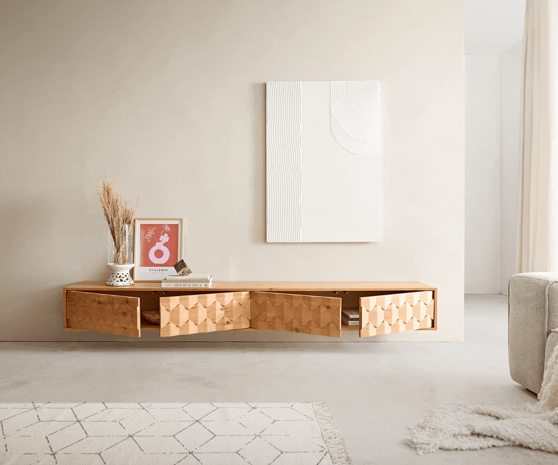 Floating TV Stand Fevo 220cm Oak Wood Natural 4 Doors