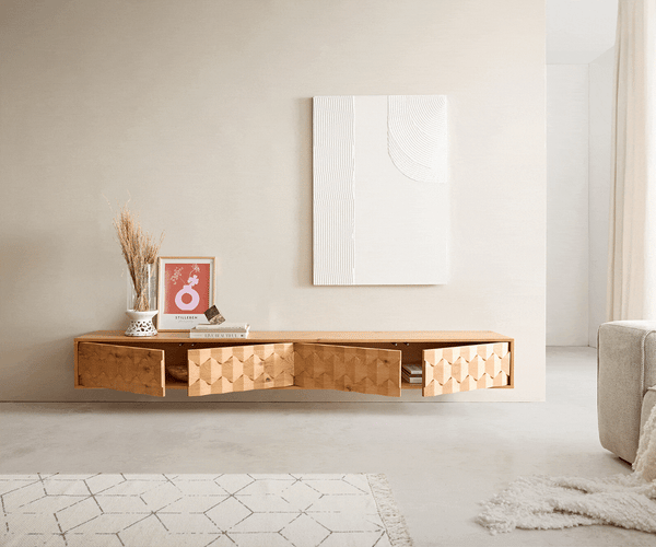 Floating TV Stand Fevo 220cm Oak Wood Natural 4 Doors