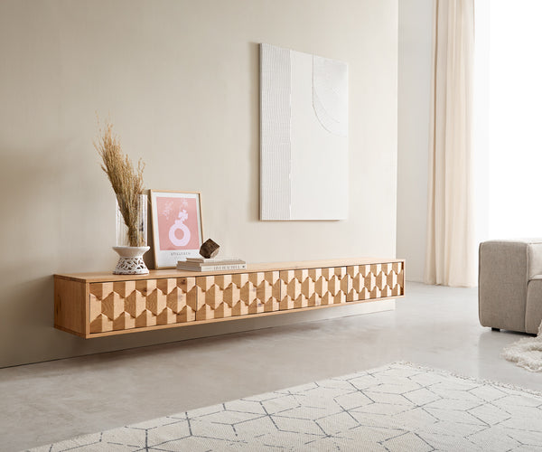 Floating TV Stand Fevo 220cm Oak Wood Natural 4 Doors