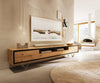 TV Stand Stonegrace 240cm Oak Wood Natural 2 Doors 1 Compartment 2 Drawers Stone Veneer V-Foot Metal Silver
