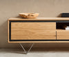 TV Stand Stonegrace 240cm Oak Wood Natural 2 Doors 1 Compartment 2 Drawers Stone Veneer V-Foot Metal Silver