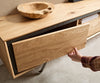 TV Stand Stonegrace 240cm Oak Wood Natural 2 Doors 1 Compartment 2 Drawers Stone Veneer V-Foot Metal Silver