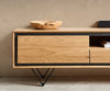 TV Stand Stonegrace 240cm Oak Wood Natural 2 Doors 1 Compartment 2 Drawers Stone Veneer V-Foot Metal Black