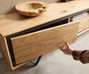 TV Stand Stonegrace 240cm Oak Wood Natural 2 Doors 1 Compartment 2 Drawers Stone Veneer V-Foot Metal Black