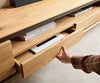 TV Stand Stonegrace 240cm Oak Wood Natural 2 Doors 1 Compartment 2 Drawers Stone Veneer V-Foot Metal Black
