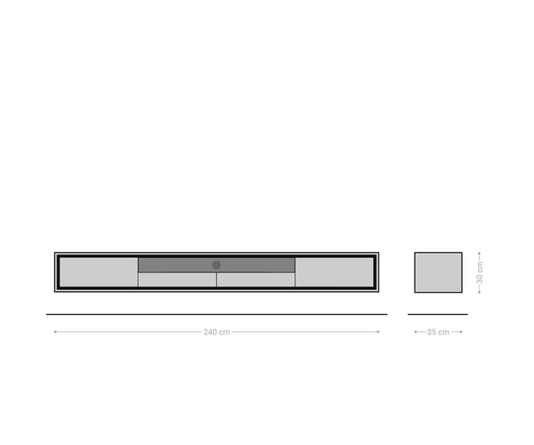 Floating TV Stand Stonegrace 240cm Oak Wood Natural 2 Doors 1 Compartment 2 Drawers Stone Veneer