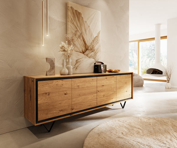 Sideboard Stonegrace 200cm Oak Wood Natural 4 Doors Stone Veneer