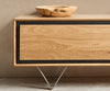 TV Stand Stonegrace 200cm Oak Wood Natural 4 Doors Stone Veneer V-Foot Metal Silver