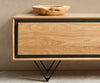 TV Stand Stonegrace 200cm Oak Wood Natural 4 Doors Stone Veneer V-Foot Metal Black