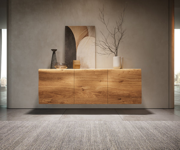 Floating Sideboard New Live-Edge 145cm 3 Doors Oak Wood Natural