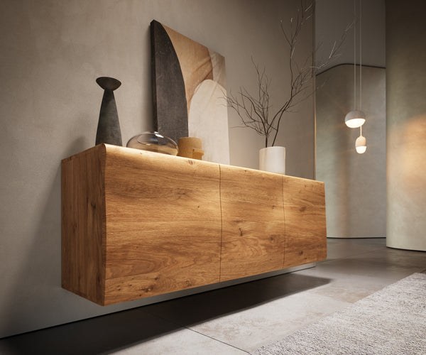 Floating Sideboard New Live-Edge 145cm 3 Doors Oak Wood Natural