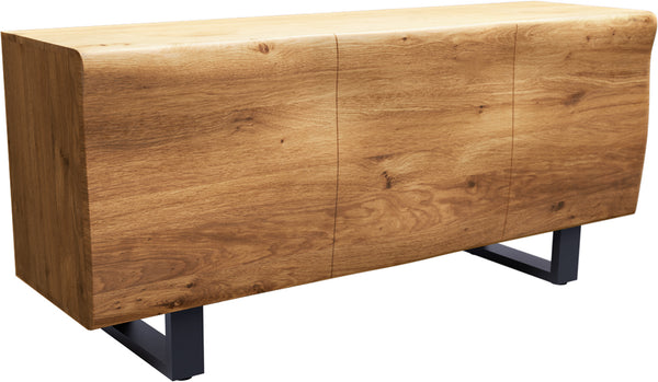 Sideboard New Live-Edge 145cm 3 Doors Oak Wood Natural Square Feet Black