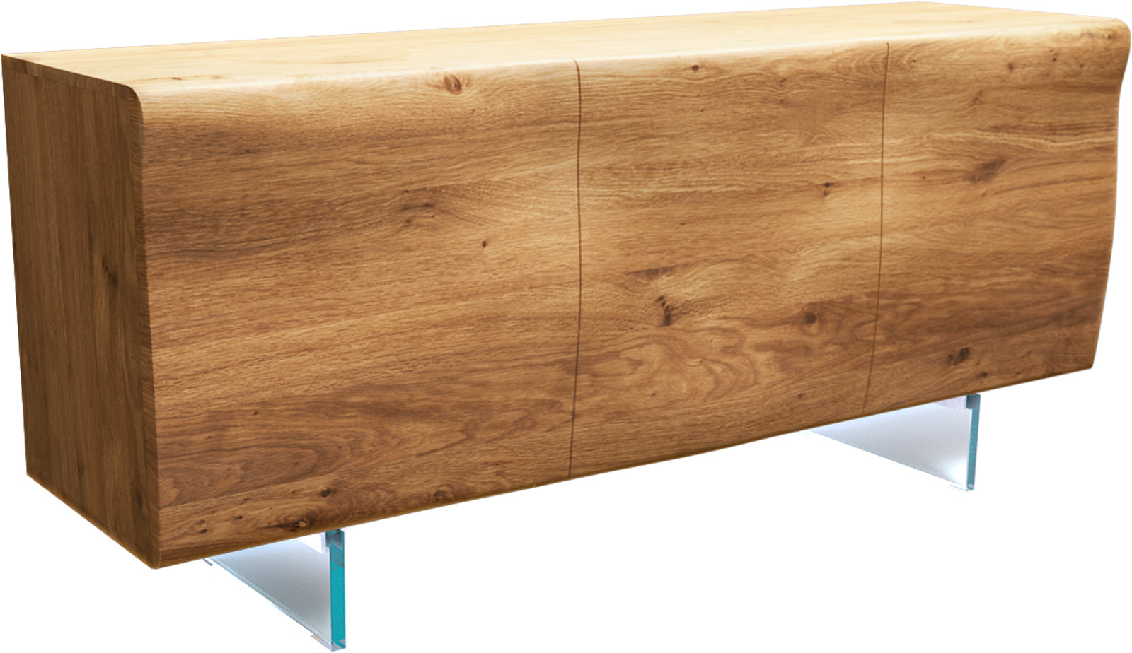 Sideboard New Live-Edge 145cm 3 Doors Oak Wood Natural Glass Feet