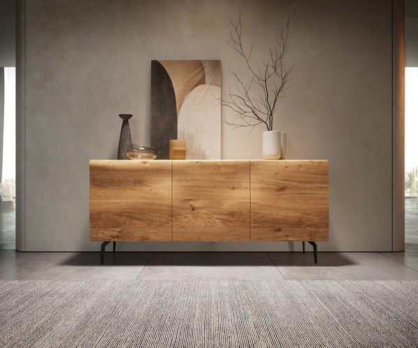 Sideboard New Live-Edge 145cm 3 Doors Oak Wood Natural Angled Feet Black