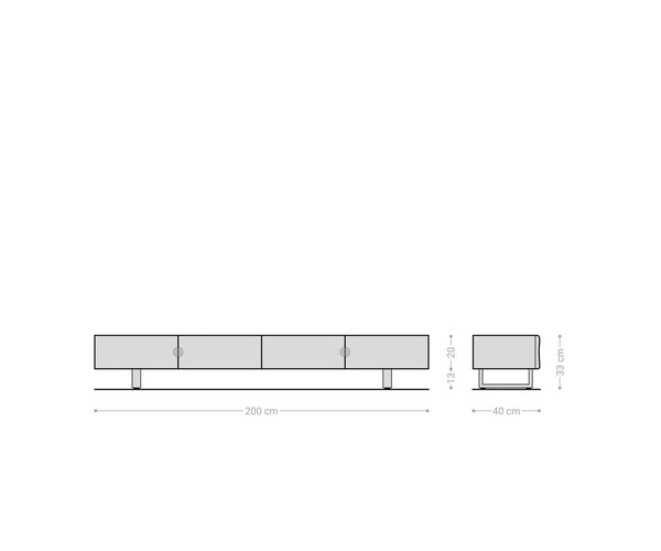 TV Stand New Live-Edge 200cm 4 Doors Oak Wood Natural Square Feet Black
