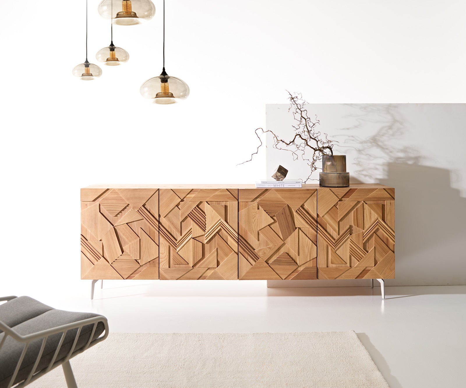 Sideboard Dareios 200cm Elm Wood Natural 4 Doors
