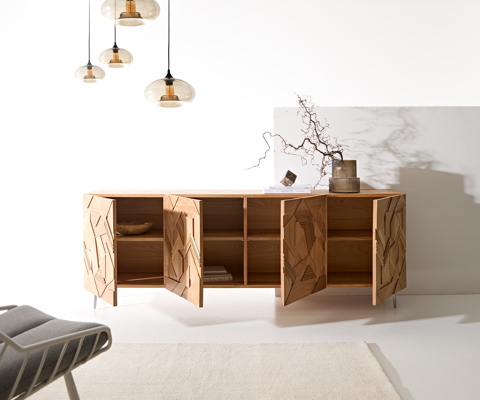 Sideboard Dareios 200cm Elm Wood Natural 4 Doors
