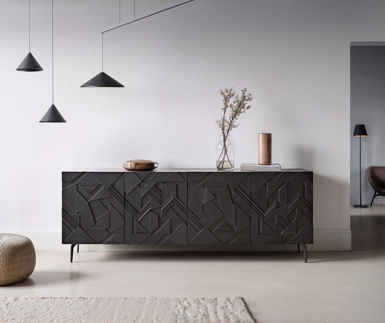 Sideboard Dareios 200cm Elm Wood Black 4 Doors