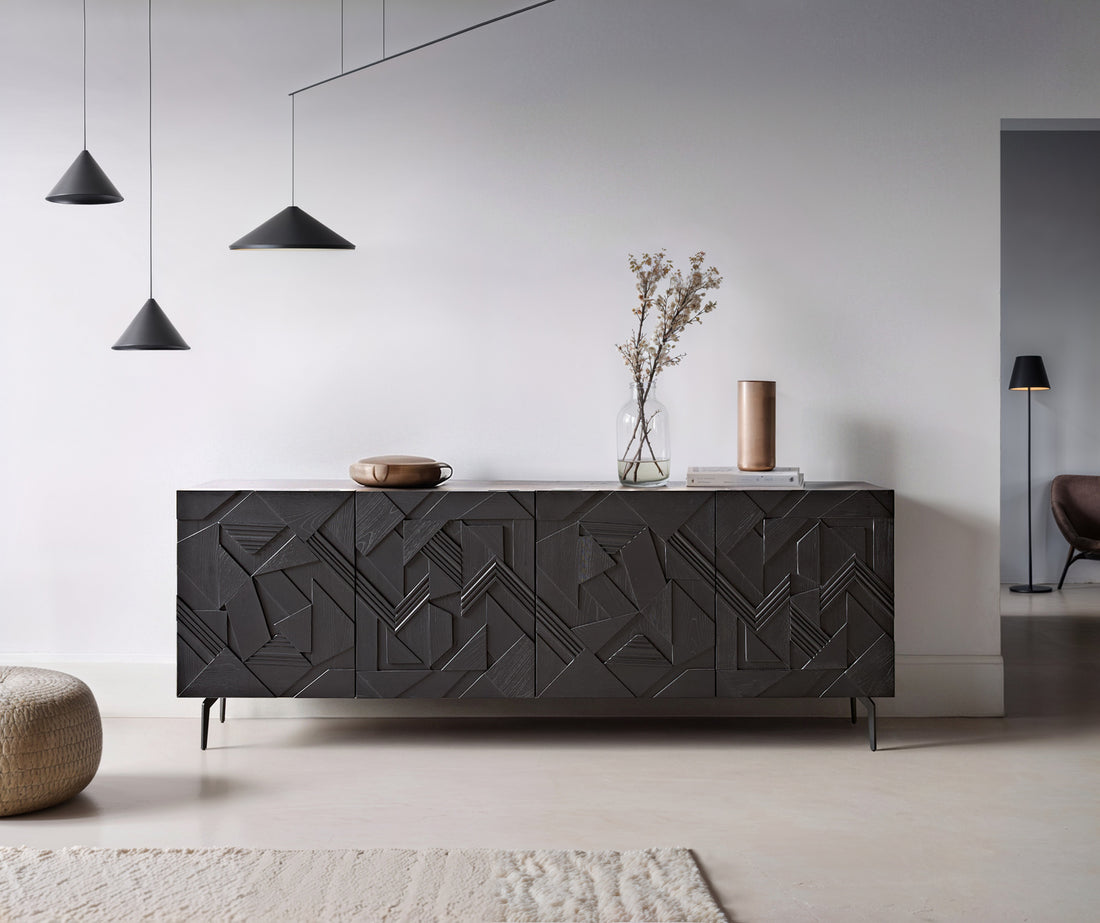 Sideboard Dareios 200cm Elm Wood Black 4 Doors