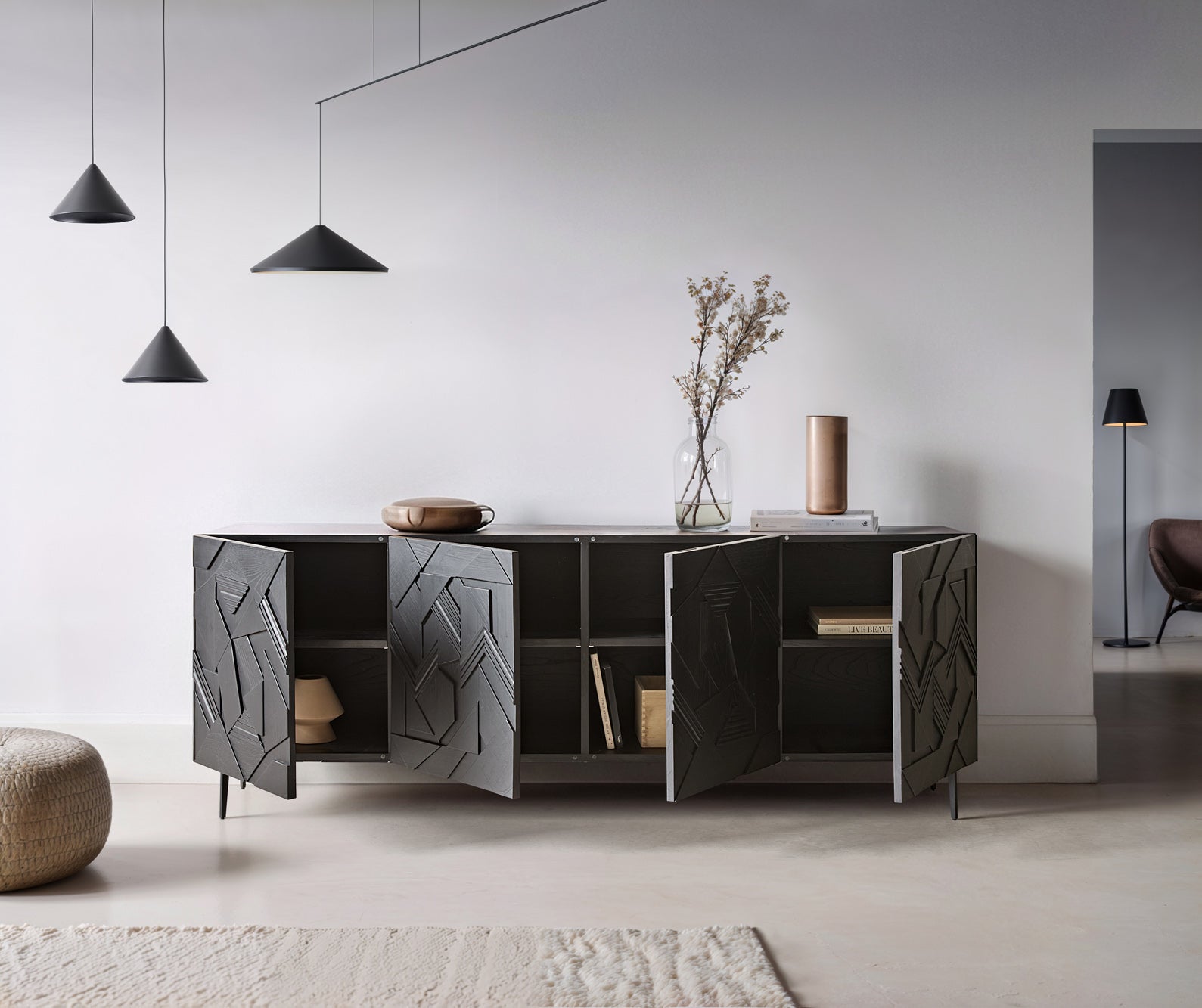 Sideboard Dareios 200cm Elm Wood Black 4 Doors