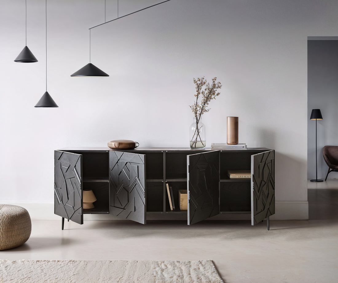 Sideboard Dareios 200cm Elm Wood Black 4 Doors
