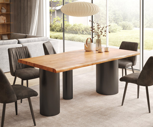 Dining Table Olympus Live-Edge 200x100cm Acacia Wood Natural Three Pillars Frame Black