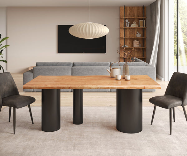 Dining Table Olympus Live-Edge 200x100cm Acacia Wood Natural Three Pillars Frame Black