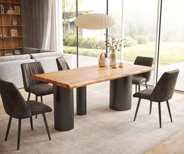 Dining Table Olympus Live-Edge 200x100cm Acacia Wood Natural Three Pillars Frame Black