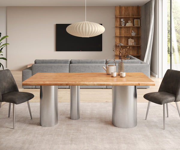 Dining Table Olympus Live-Edge 200x100cm Acacia Wood Natural Three Pillars Frame Steel