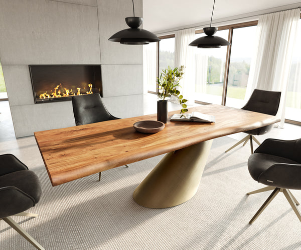 Dining Table Olympus Live Edge 240x100cm Acacia Wood Natural Cone Frame Gold 35mm Top