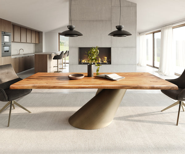 Dining Table Olympus Live Edge 240x100cm Acacia Wood Natural Cone Frame Gold 35mm Top