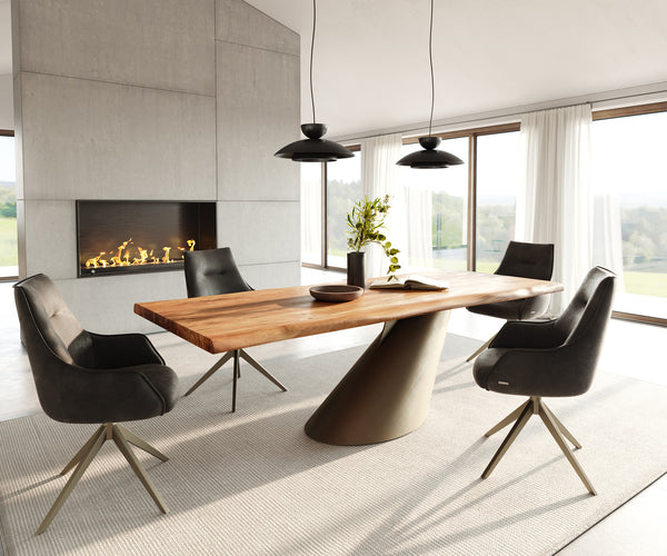 Dining Table Olympus Live Edge 240x100cm Acacia Wood Natural Cone Frame Gold 35mm Top