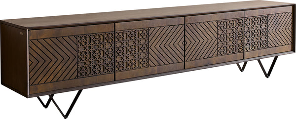 TV Stand Manjula 200cm Mango Wood Brown V-Foot Metal Black