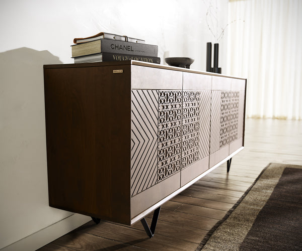 Sideboard Manjula 172cm Mango Wood Brown V-Foot Metal Black