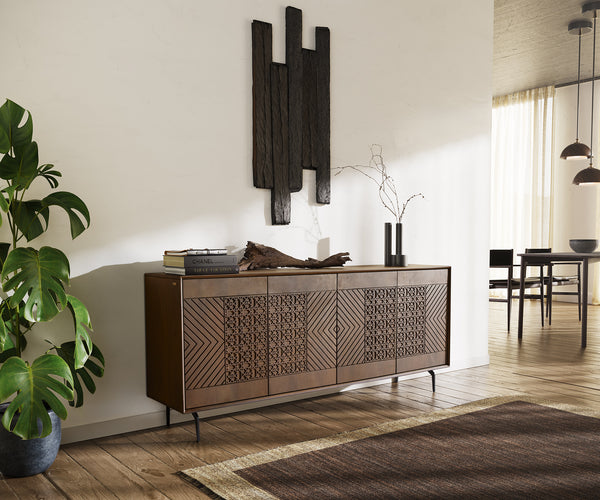 Sideboard Manjula 172cm Mango Wood Brown Angled Feet Black