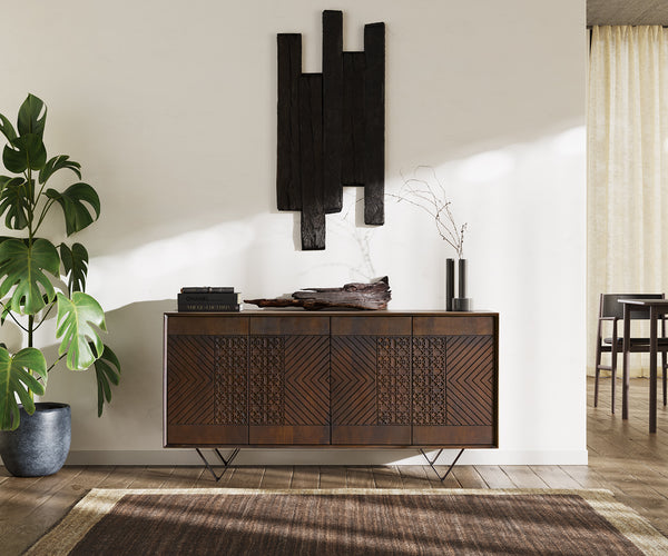 Sideboard Manjula 145cm Mango Wood Brown V-Foot Metal Black