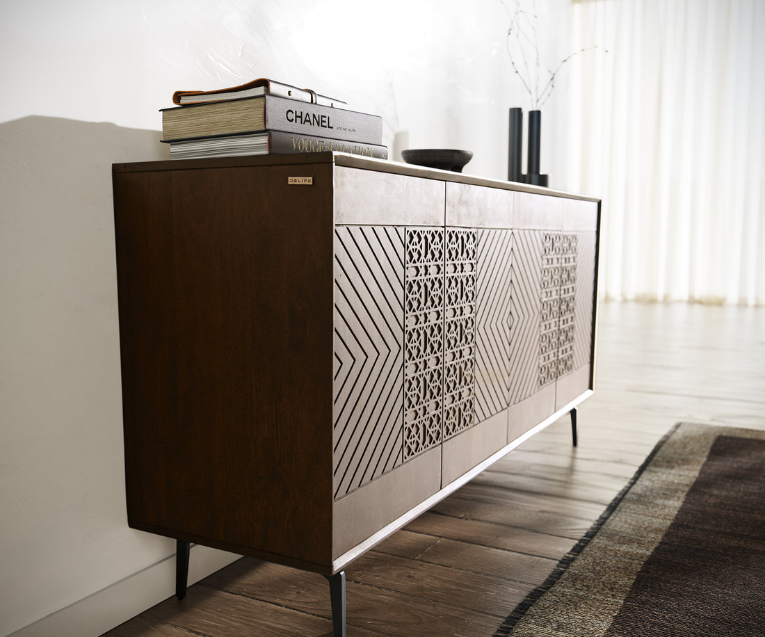 Sideboard Manjula 145cm Mango Wood Brown Angled Feet Black