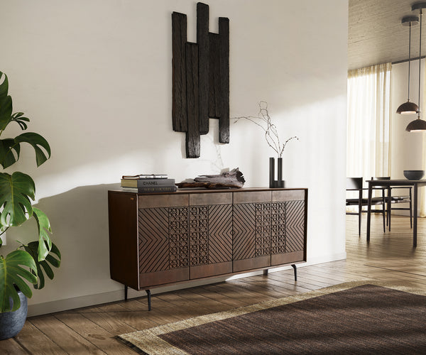 Sideboard Manjula 145cm Mango Wood Brown Angled Feet Black